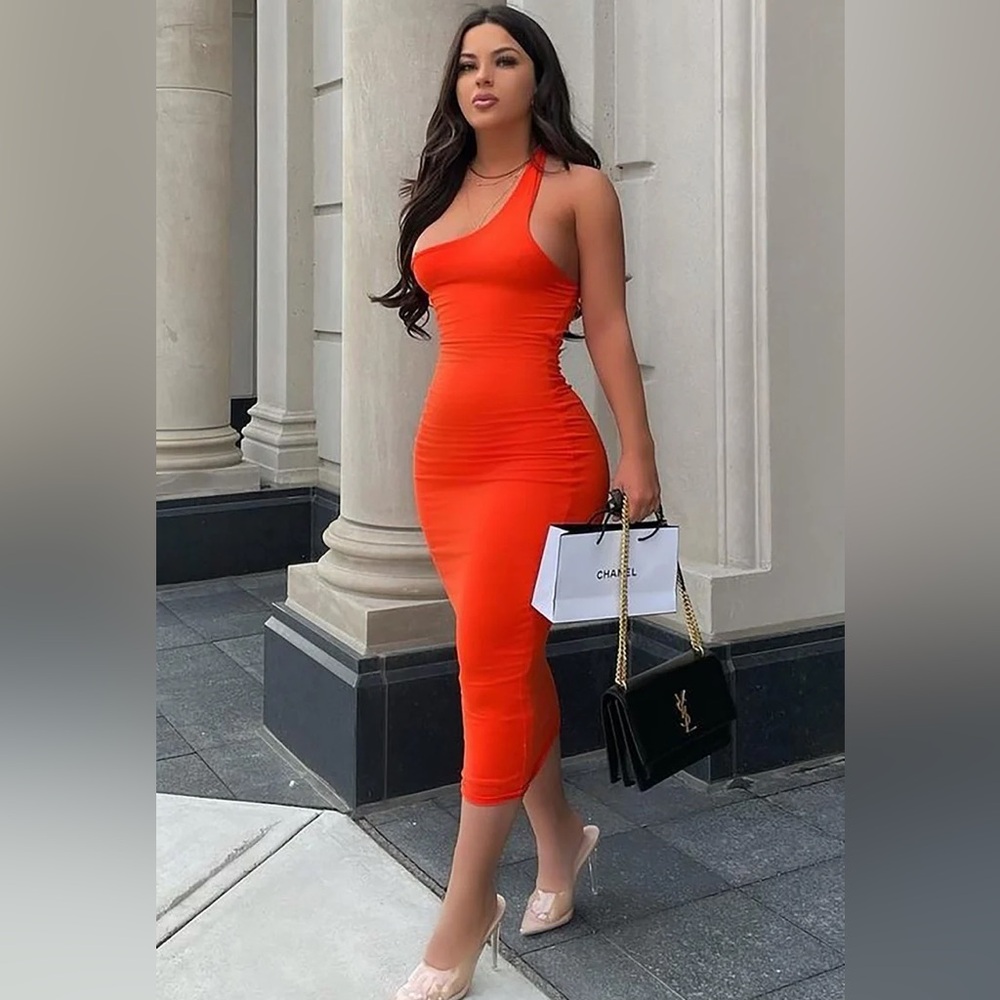 Fashion Nova Number One Midi Dress - Orange (Size L) - WORN ONCE
